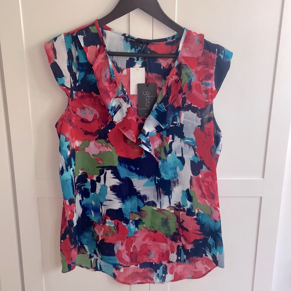 NWT Gibson x International Women's Day Ruffle Detail Cap Sleeve Blouse